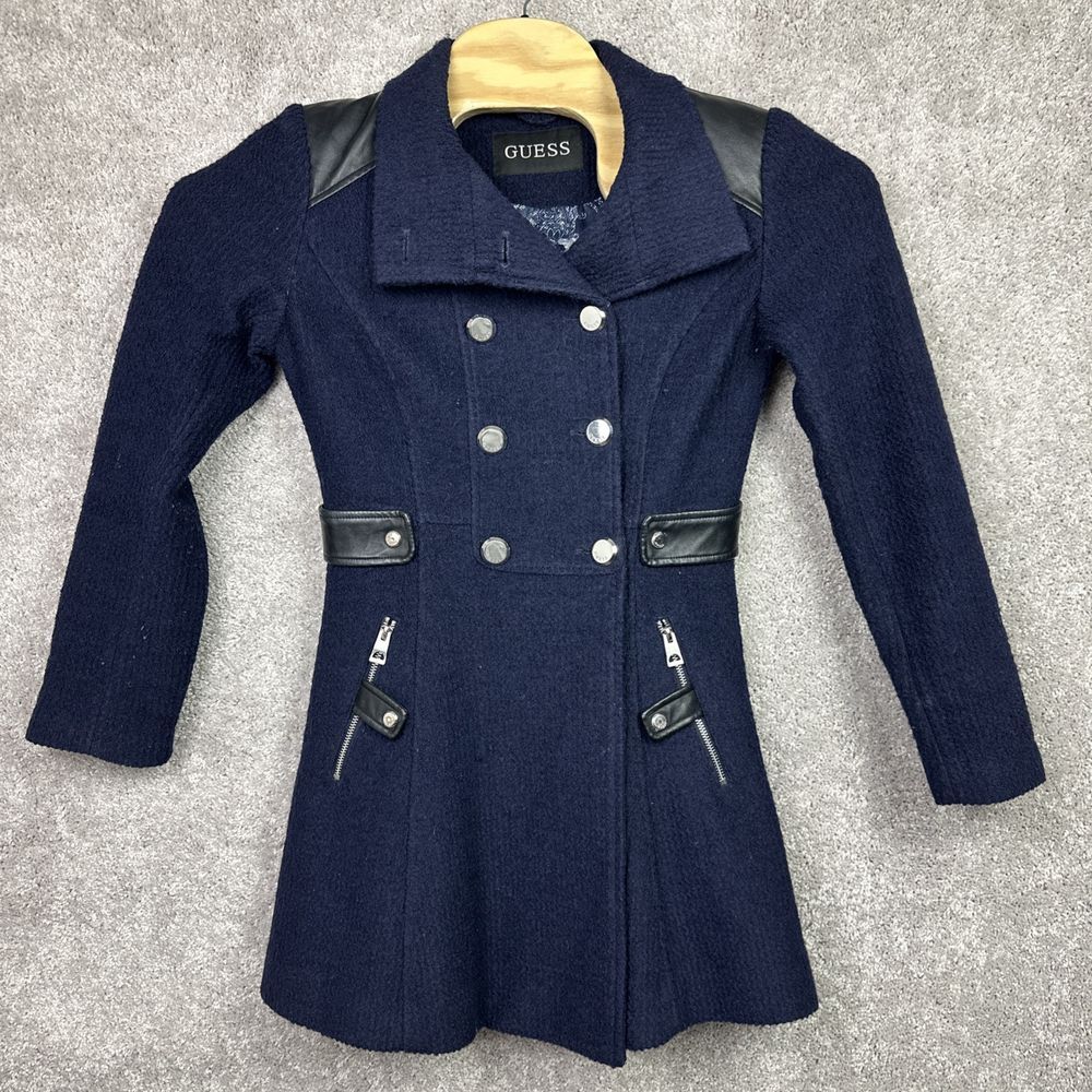 GUESS Peacoat Jacket Women's Wool Blend Double Breasted Navy Size Small‎